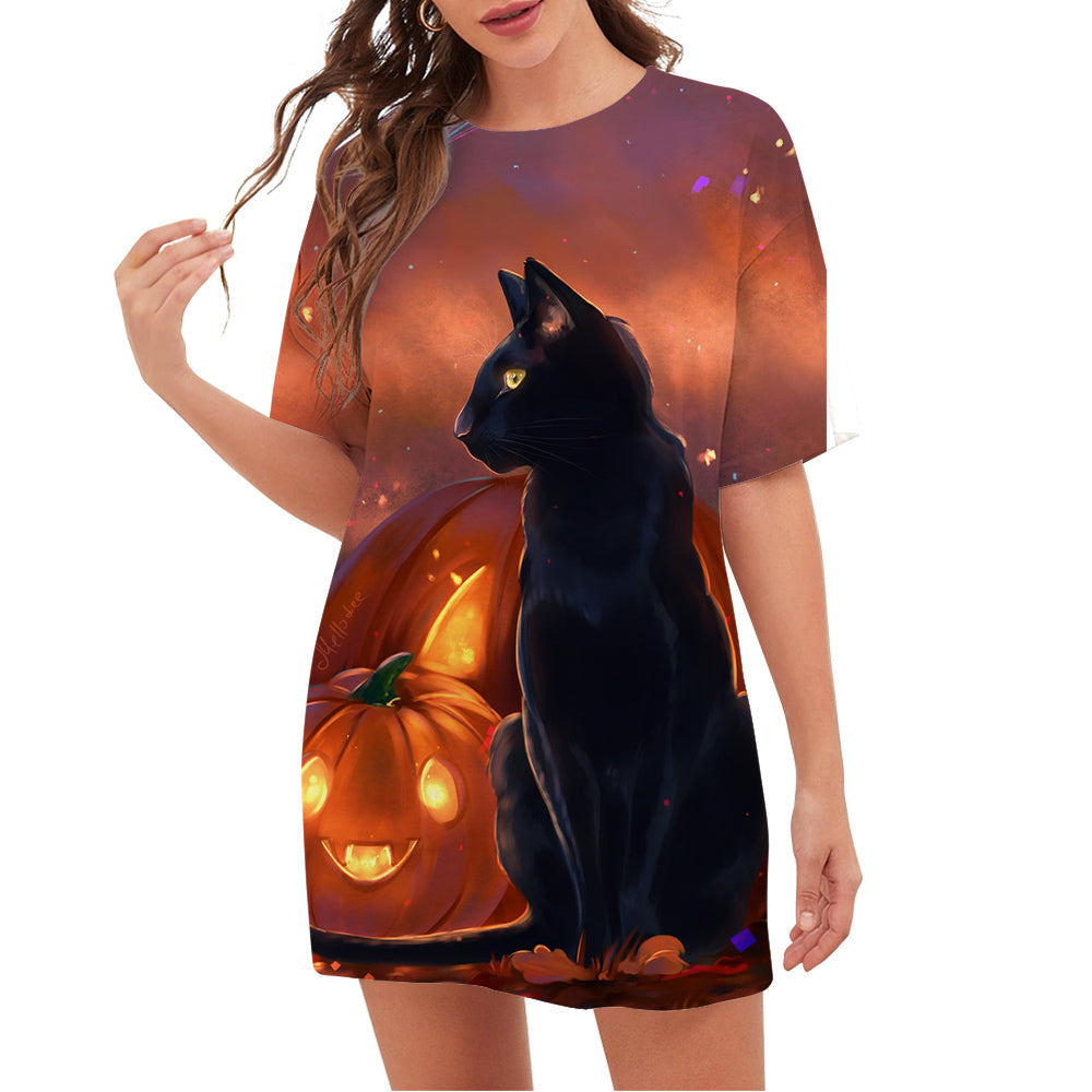 Orange Halloween Cute Little Devil Graphics Tops - MomyMall black / S