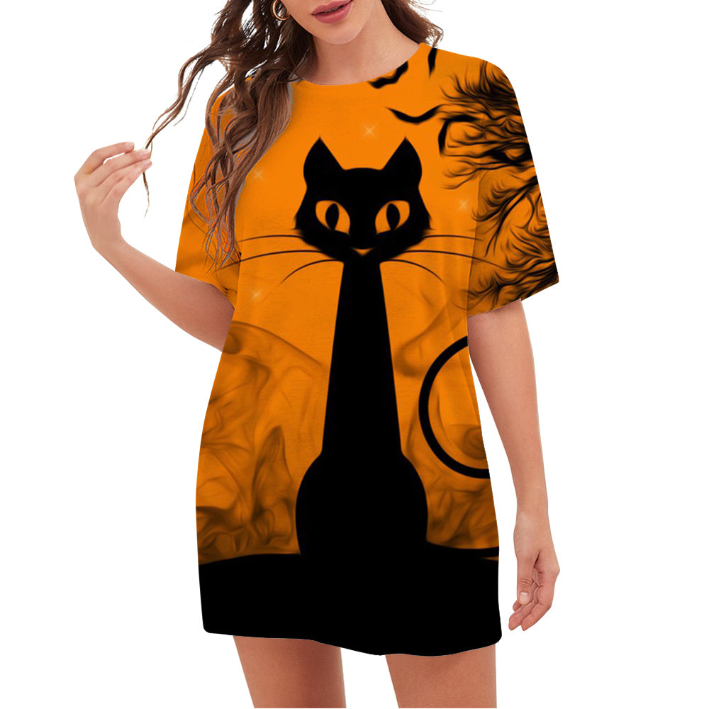 Orange Halloween Cute Little Devil Graphics Tops - MomyMall light orange / S