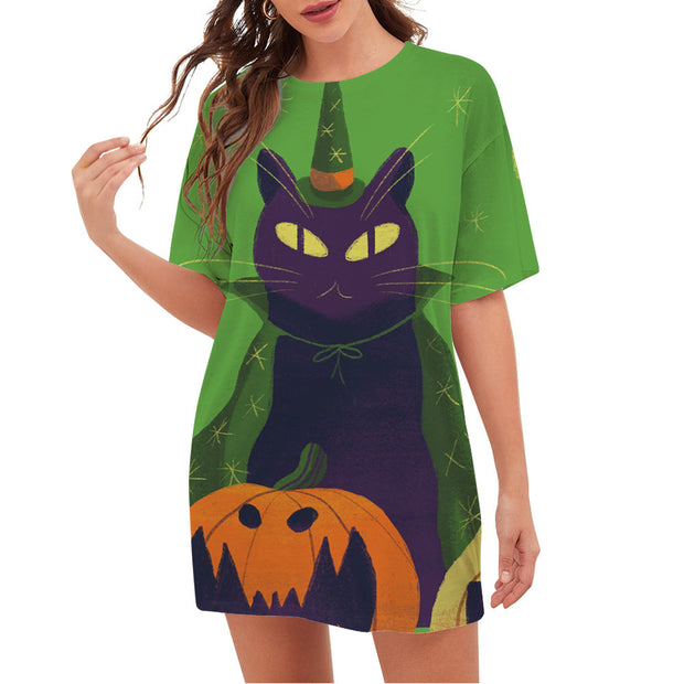 Orange Halloween Cute Little Devil Graphics Tops - MomyMall green / S