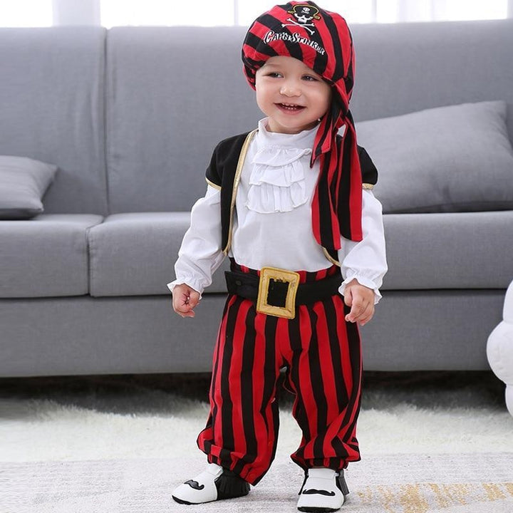 Baby Boy Captain Pirate Costume With Hats Christmas Suit 3 Pcs - MomyMall Red / 3-6 Months