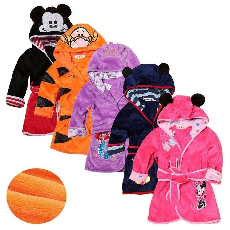 Kids Robe Flannel Bathrobe Long Sleeve Hooded Pajamas Bath Robe 1-6 Y - MomyMall