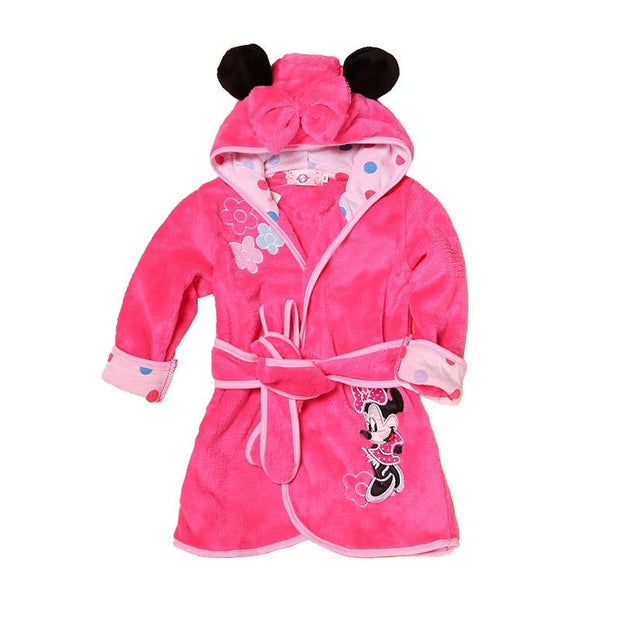 Kids Robe Flannel Bathrobe Long Sleeve Hooded Pajamas Bath Robe 1-6 Y - MomyMall pink / 1-2 Years