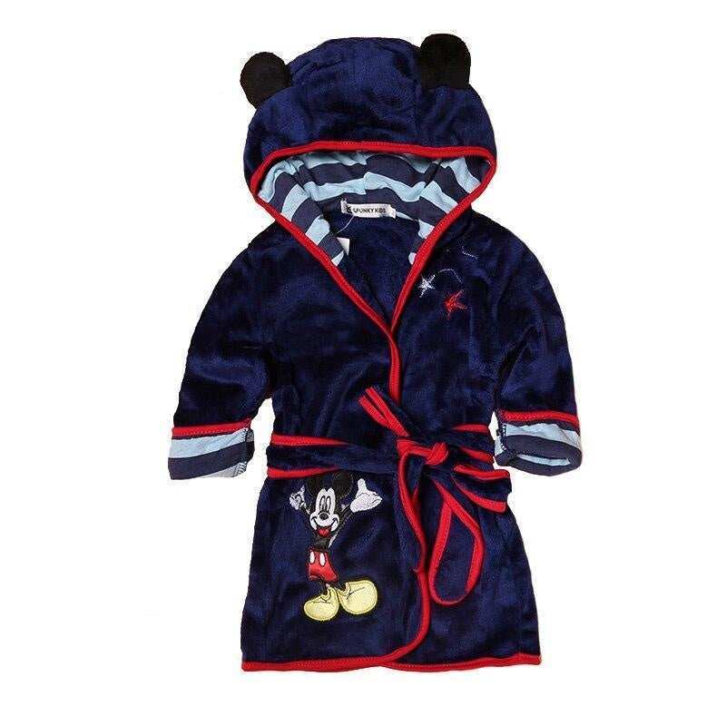 Kids Robe Flannel Bathrobe Long Sleeve Hooded Pajamas Bath Robe 1-6 Y - MomyMall blue / 1-2 Years