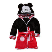 Kids Robe Flannel Bathrobe Long Sleeve Hooded Pajamas Bath Robe 1-6 Y - MomyMall Black red / 1-2 Years