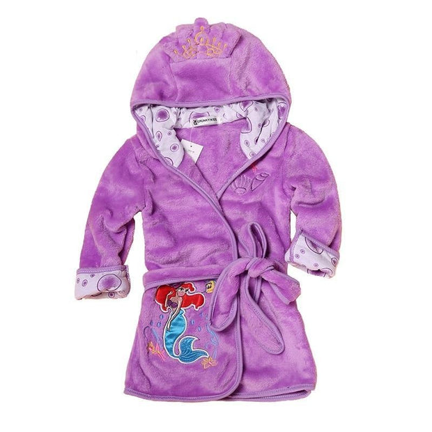 Kids Robe Flannel Bathrobe Long Sleeve Hooded Pajamas Bath Robe 1-6 Y - MomyMall purple / 1-2 Years