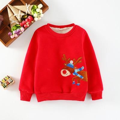 Girl Boys Clothing Cartoon Elk Plus Velvet Sweater 2-7 Years - MomyMall red / 2-3 Years