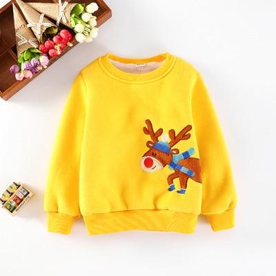 Girl Boys Clothing Cartoon Elk Plus Velvet Sweater 2-7 Years - MomyMall yellow / 2-3 Years