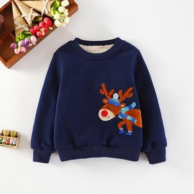 Girl Boys Clothing Cartoon Elk Plus Velvet Sweater 2-7 Years - MomyMall blue / 2-3 Years