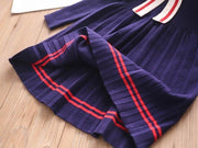 Girls Dress Cartoon Rabbit Sailor Collar New Knitted Preppy Dress 2-10 Years - MomyMall