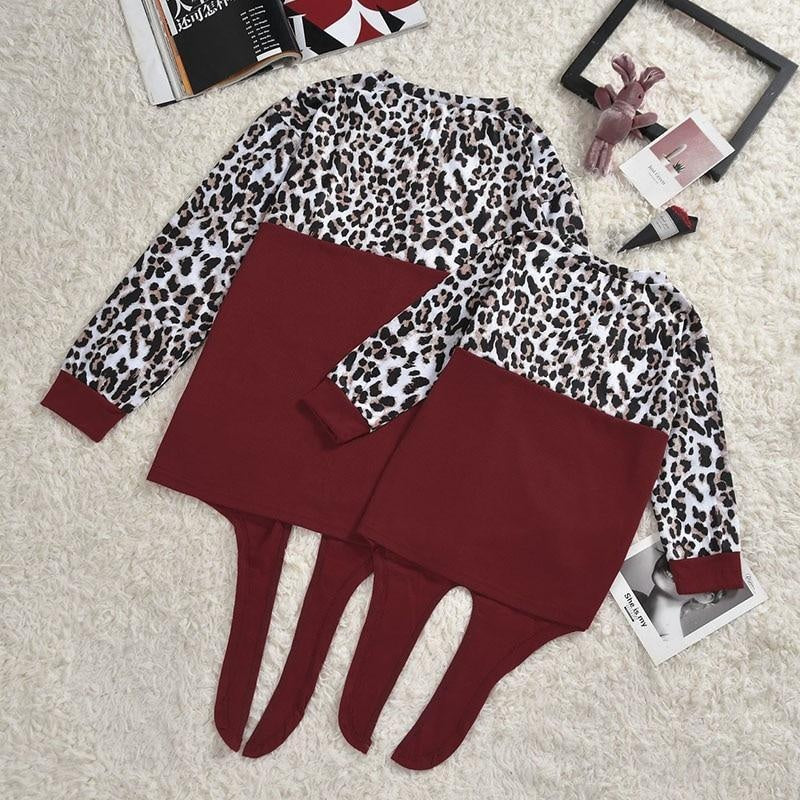 Casual Long Sleeve Family Matching Spring Autumn Leopard Shirts