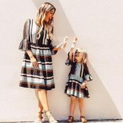 Family Matching Mother Daughter Autumn Ruffle Sleeve Loose Dress - MomyMall