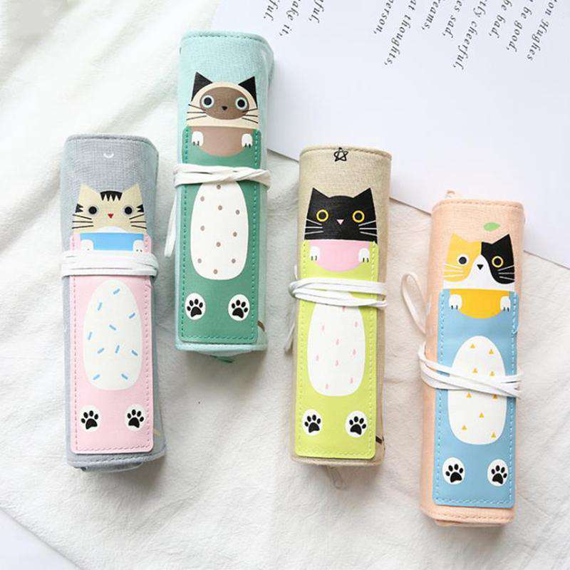 Cute Cat Roll Up Pencil Case - MomyMall