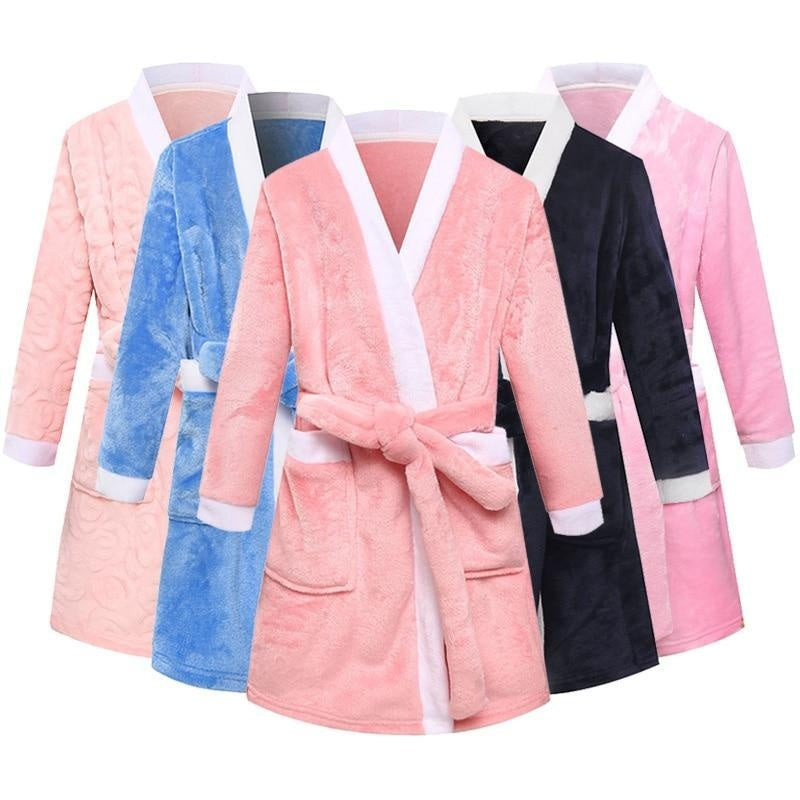 Child Bathrobe Kids Flannel Bathing Robe Sleepwear Fleece Pajamas - MomyMall