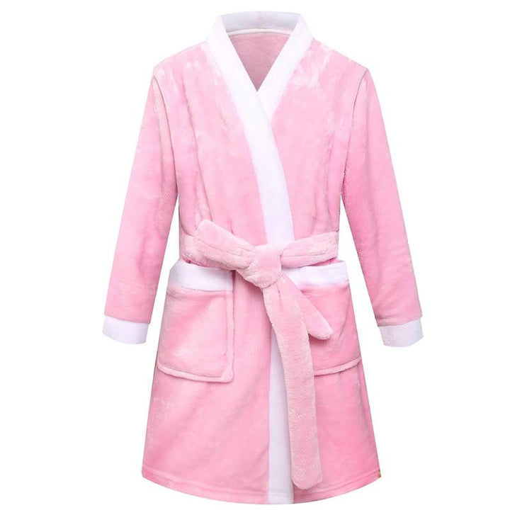 Child Bathrobe Kids Flannel Bathing Robe Sleepwear Fleece Pajamas - MomyMall pink / 3-4 Years