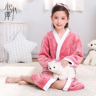 Child Bathrobe Kids Flannel Bathing Robe Sleepwear Fleece Pajamas - MomyMall rose red / 3-4 Years