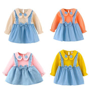 Baby Girl Outfit Bowknot Stitching Suspenders Sweet Dress 2 Pcs 1-4Y - MomyMall