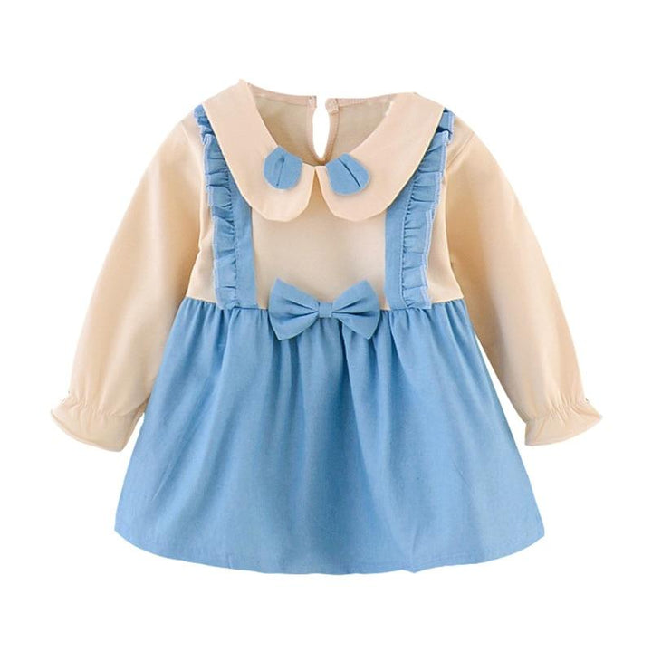 Baby Girl Outfit Bowknot Stitching Suspenders Sweet Dress 2 Pcs 1-4Y - MomyMall Beige / 6-12 Months