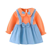 Baby Girl Outfit Bowknot Stitching Suspenders Sweet Dress 2 Pcs 1-4Y - MomyMall Orange / 6-12 Months