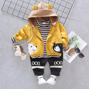 Girls Boys Spring Autumn Suit Bear Casual 3Pcs Sets - MomyMall Yellow 3 Pcs / 9-12 Months