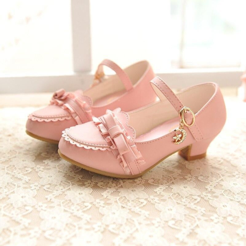 Girls Sandals Fashion Lace Butterfly Knot Female Child High Heels Shoes - MomyMall