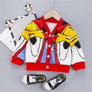 Kids Boy Girl Autumn Baby Coat Cardigan Striped Solid Print Casual Outerwear - MomyMall Red / 6-9 Months