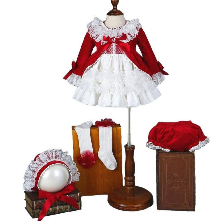 Spanish Girl Princess Tutu Dress Lolita Christmas Birthday Costume 1-6 Years - MomyMall DressShortsHatSocks / 6-12 Months