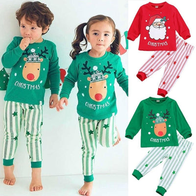 Kid Christmas Pajamas Set Santa Claus Long Sleeve Pullovers Pajamas - MomyMall