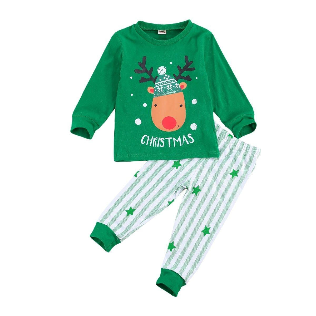 Kid Christmas Pajamas Set Santa Claus Long Sleeve Pullovers Pajamas - MomyMall Green / 1-2 Years