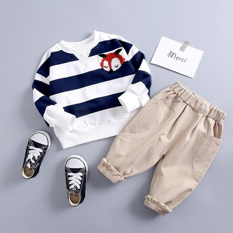 Kids Girls Boys Clothing Spring Autumn Striped Suit 2 Pcs Set - MomyMall Blue 2 Pcs / 6-9 Months