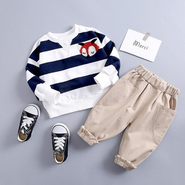 Kids Girls Boys Clothing Spring Autumn Striped Suit 2 Pcs Set - MomyMall Blue 2 Pcs / 6-9 Months