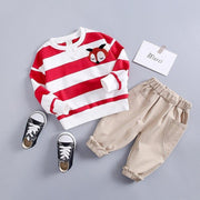 Kids Girls Boys Clothing Spring Autumn Striped Suit 2 Pcs Set - MomyMall Red 2 Pcs / 6-9 Months