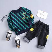 Kids Girls Boys Clothing Spring Autumn Striped Suit 2 Pcs Set - MomyMall Green 2 Pcs / 6-9 Months