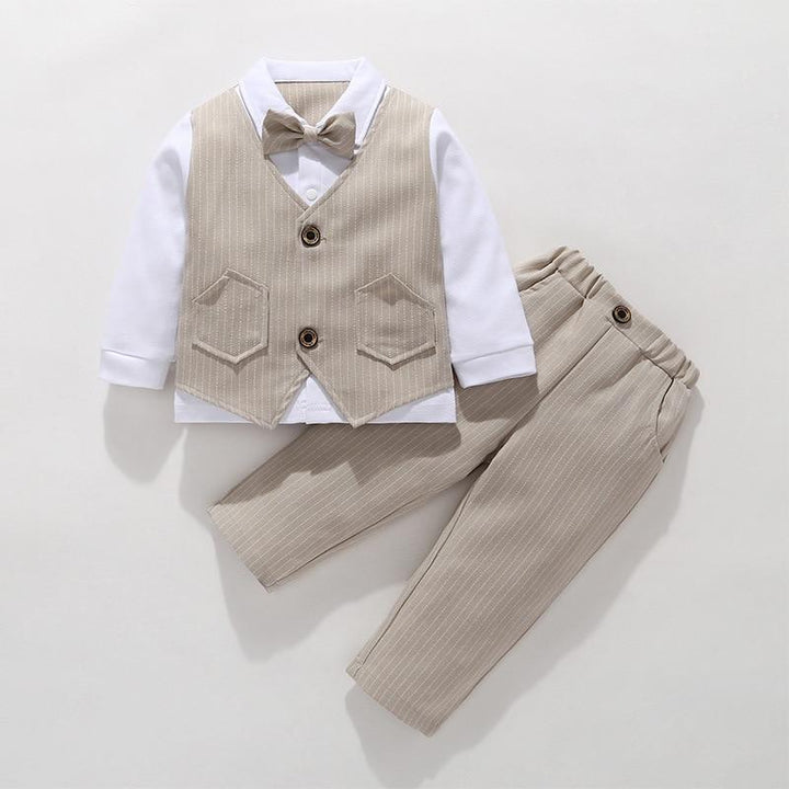 Boys Kids Set Toddler Boy Birthday Wedding Gentleman Formal 3Pcs Outfits - MomyMall Khaki / 6-12 Months