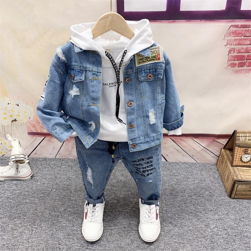 Boys Girl Autumn&winter New Denim Jacket 3pcs/ Sets - MomyMall