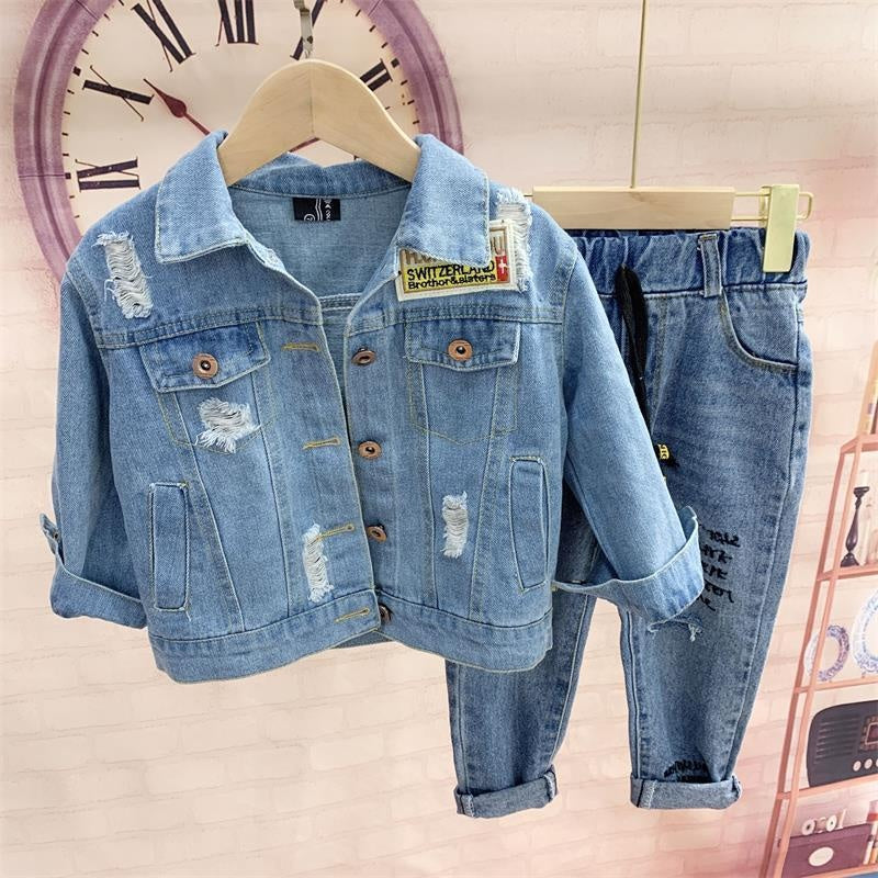 Boys Girl Autumn&winter New Denim Jacket 3pcs/ Sets - MomyMall