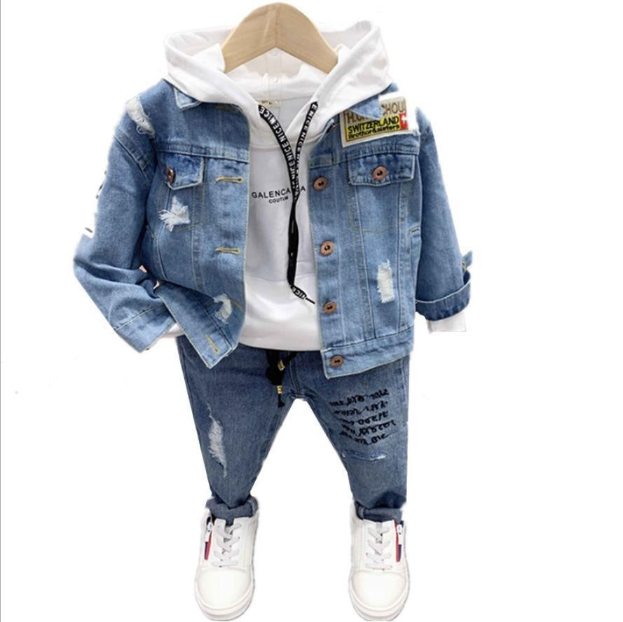 Boys Girl Autumn&winter New Denim Jacket 3pcs/ Sets - MomyMall