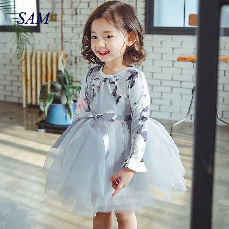 Girl Ball Gown Autumn Digital Print Flower Fluffy Princess Dresses - MomyMall