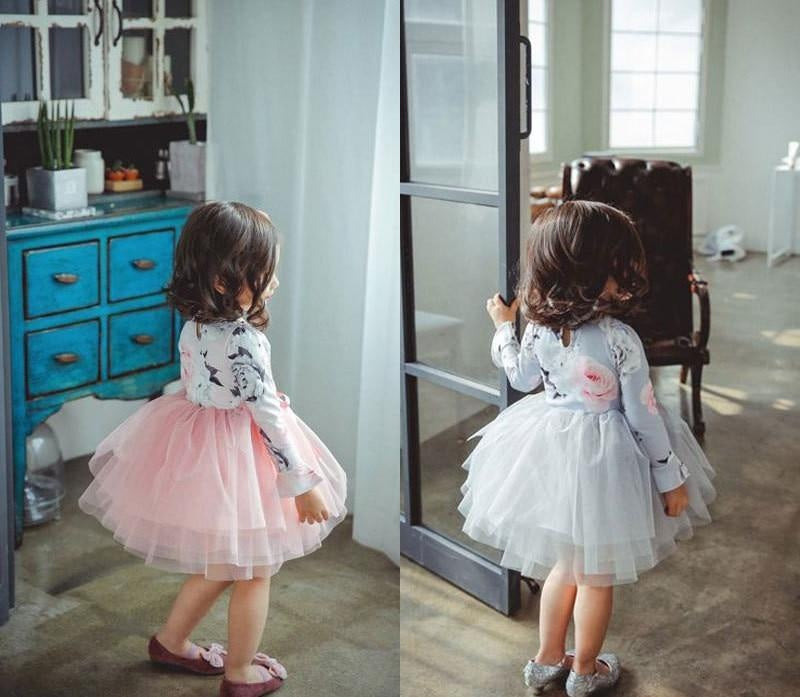 Girl Ball Gown Autumn Digital Print Flower Fluffy Princess Dresses - MomyMall