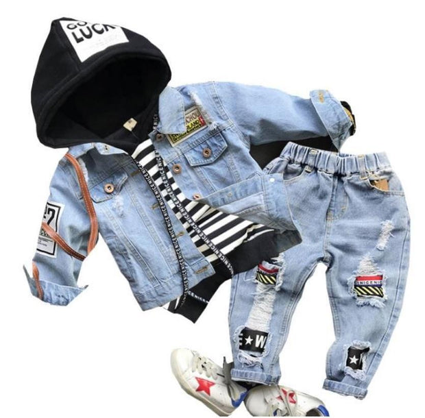 Kids Boy Girl Leisure Denim Casual Suits 3 Pcs Set - MomyMall