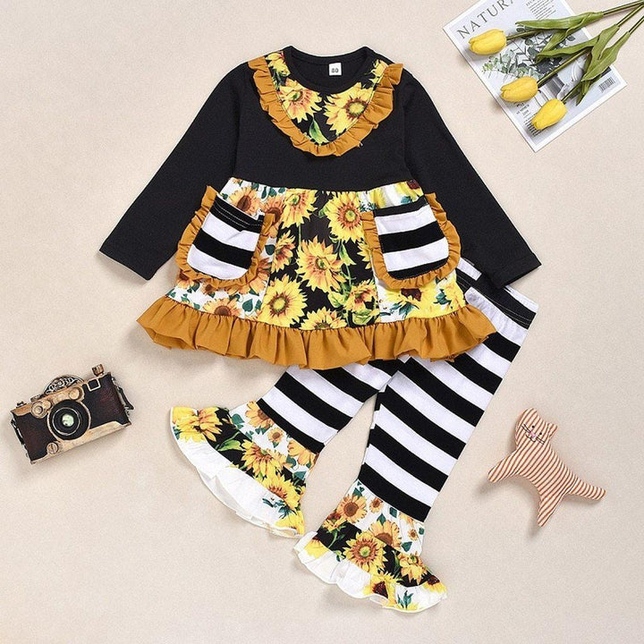 Baby Girls Christmas Sunflower Floral Outfits 2 Pcs 1-6 Years - MomyMall