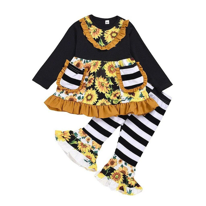 Baby Girls Christmas Sunflower Floral Outfits 2 Pcs 1-6 Years - MomyMall Black / 1-2 years