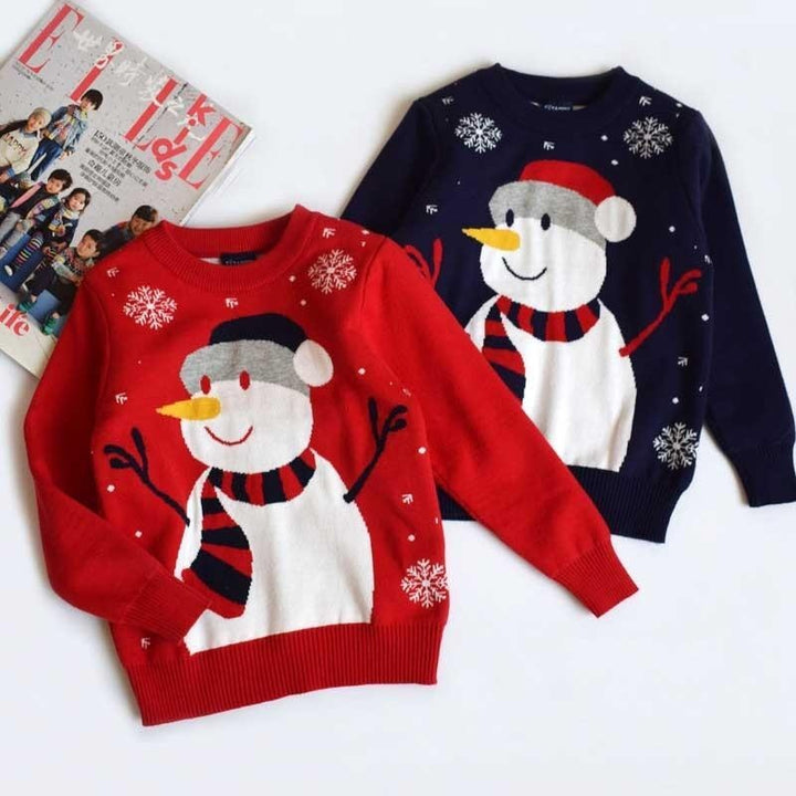 Boys Girls Sweater Christmas Autumn Winter Red Snowman Pullover 1-6 Years - MomyMall
