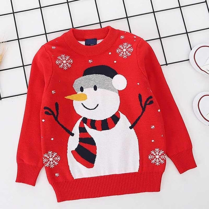 Boys Girls Sweater Christmas Autumn Winter Red Snowman Pullover 1-6 Years - MomyMall Red / 1-2 Years