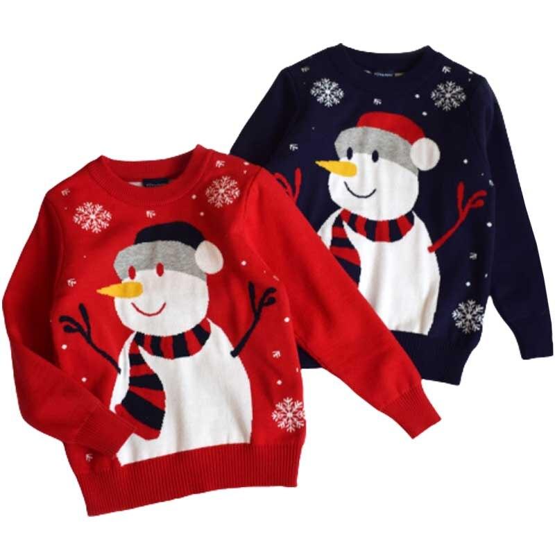 Boys Girls Sweater Christmas Autumn Winter Red Snowman Pullover 1-6 Years - MomyMall