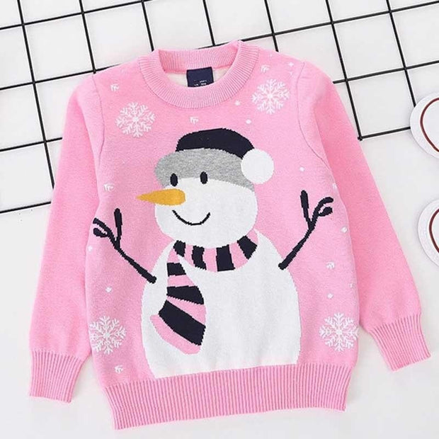 Boys Girls Sweater Christmas Autumn Winter Red Snowman Pullover 1-6 Years - MomyMall Pink / 1-2 Years