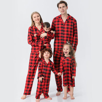 Christmas Family Matching Pajamas Long Sleeve Red Plaid Sets - MomyMall