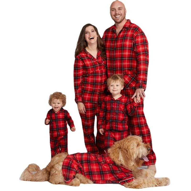 Christmas Family Matching Pajamas Long Sleeve Red Plaid Sets - MomyMall Red2 / Baby 3-6M