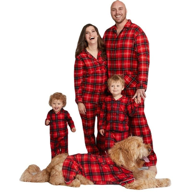 Christmas Family Matching Pajamas Long Sleeve Red Plaid Sets - MomyMall Red2 / Baby 3-6M