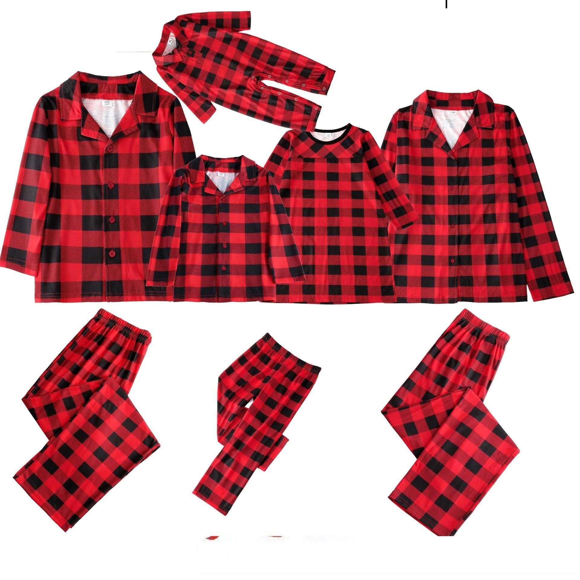 Christmas Family Matching Pajamas Long Sleeve Red Plaid Sets - MomyMall