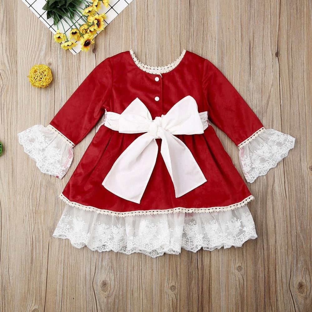 Girls Lace Ruffled Dress Autum Winter Princess Party Dress - MomyMall